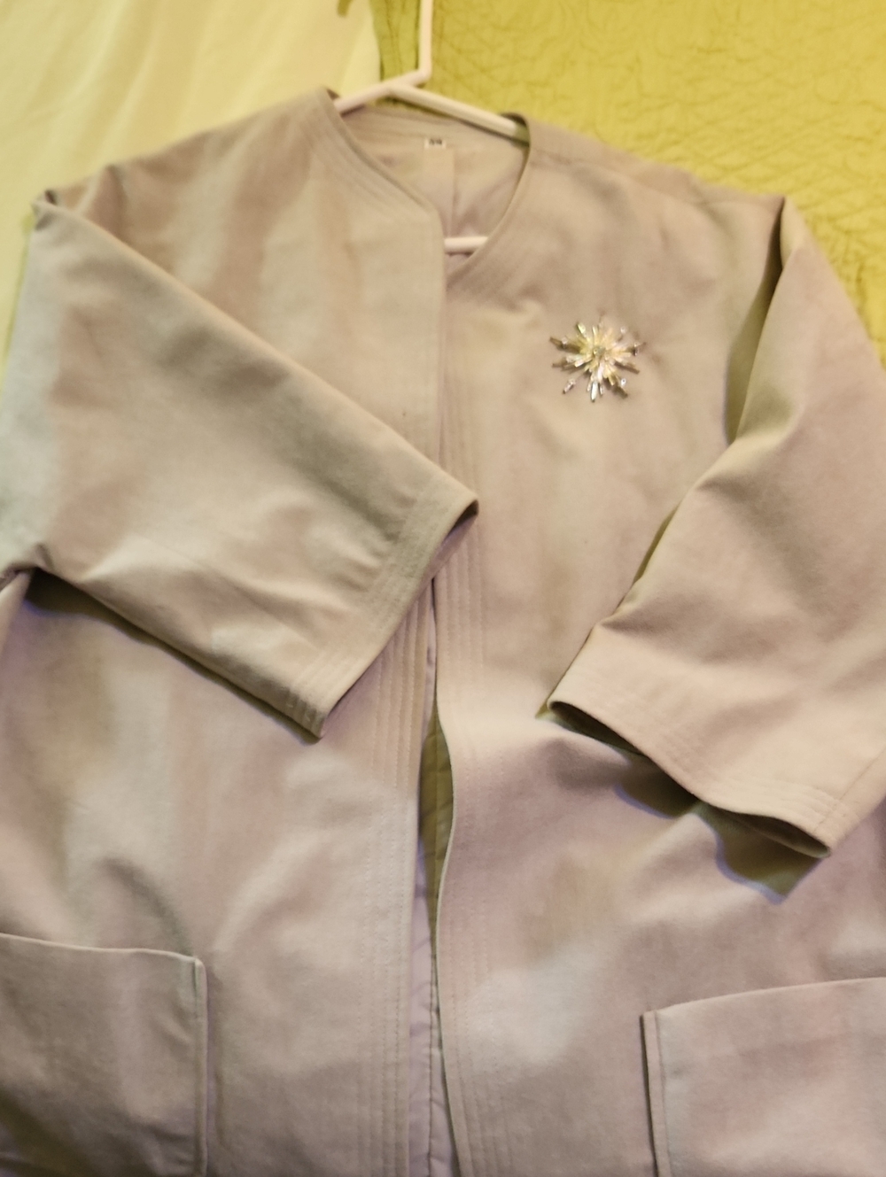 Light Gray Women's Open Front Blazer with Decorative Brooch